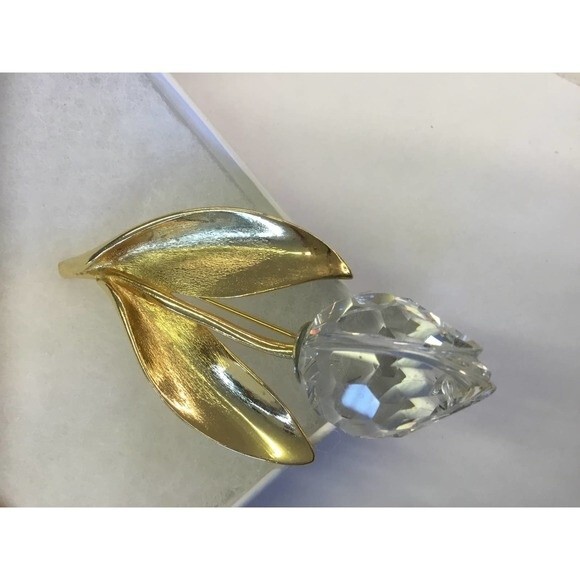 Gold and Crystal Tulip Brooch - Picture 3 of 5